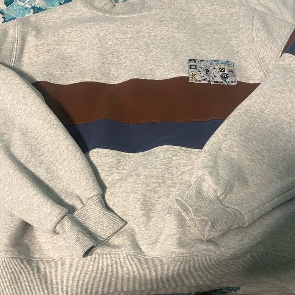 Parke Vintage Striped Mockneck Sweatshirt with Nostalgia Patch